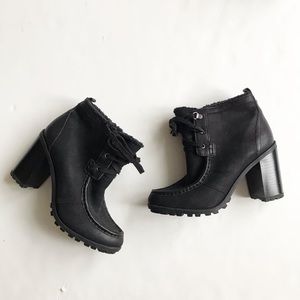 Sam Edelman black leather lace up platform ankle  boots EUC size 8.5